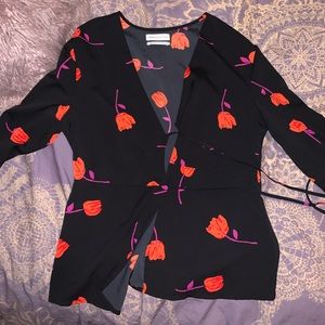 Black floral sheer long sleeve top
